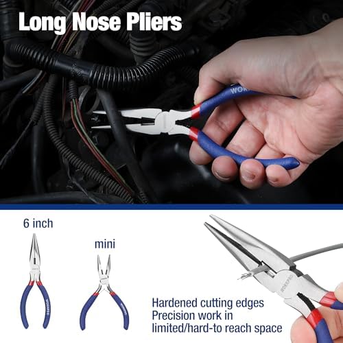7-piece WORKPRO Pliers Set with Groove Joint, Long Nose, Slip Joint, Linesman, and Diagonal Pliers for DIY & Home Use