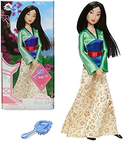 Disney Store Girl's Disney Princess Classic Doll (Mulan), 11 Inches, Includes Brush with Molded Details, Fully Posable Toy in Classic Outfit - Disney Princess Toys