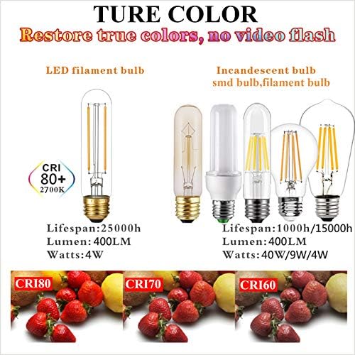 LiteHistory Dimmable E26 LED Bulb 4W Equal 40 Watt Warm White 2700K E26 Edison AC120V 400lm Tubular T9 T10 LED Light Bulb for Rustic Pendant,Chandeliers,Wall sconces 6Pack