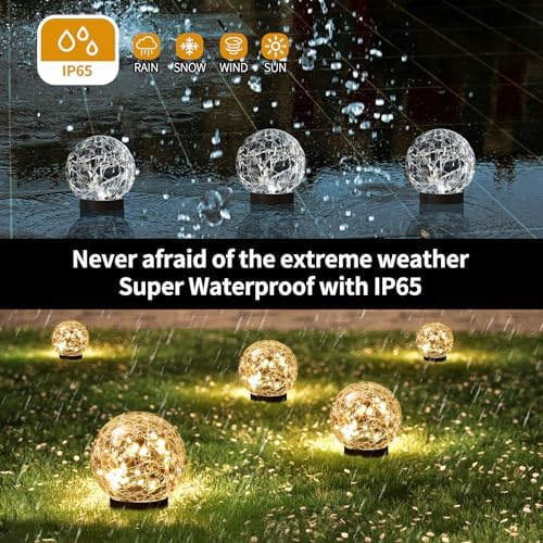 Solar Globe Lights Outdoor Waterproof - Cracked Glass Ball Lights for Garden, Patio, Yard, Lawn and Backyard Decor - Solar Orbs for Outside Decorations