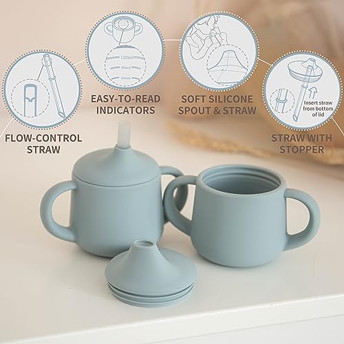 Moonkie Silicone Baby Sippy Cups | 3 Stages Training Cup Straw Cup for Infants Toddlers and Kid | 4 oz 2Pack
