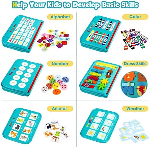 Toddler Busy Board - Montessori Toys for Toddler Boy Birthday Gift, Educational Learning Sensory Busy Book for Toddlers Boys, Airplane Car Travel Activities Toy for Toddlers