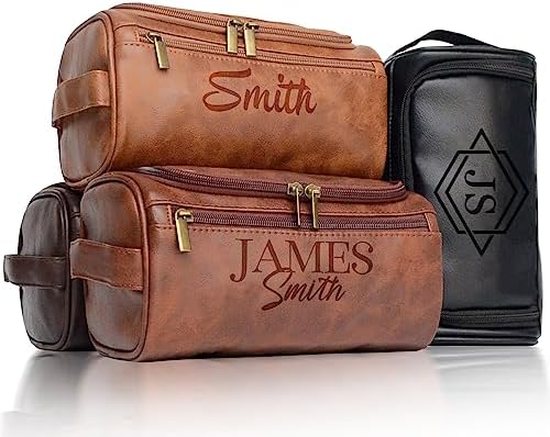 Personalized Toiletry Bag for Men, Engraved Name Initials Toiletry Bag, Customized Monogram Travel Shaving Dopp Kit for Groomsmen, Gift for Christmas, Birthday, Dad, Husband, Grandpa, Lover