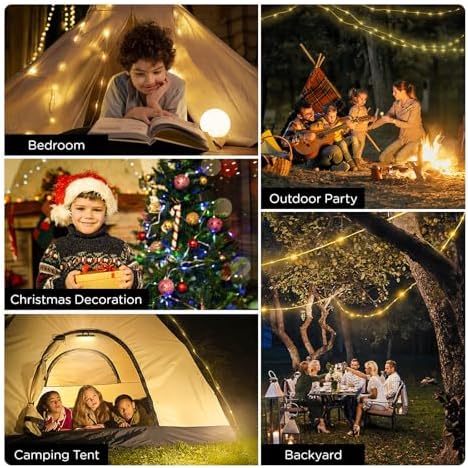 OGERY Camping String Lights, 4 in 1 Quick Storage 32.8FT Rechargeable Tent Lights String with 8 Lighting Modes, Hanging Waterproof Portable LED Lamp for Outdoor Patio Awning Garden Party Essentials