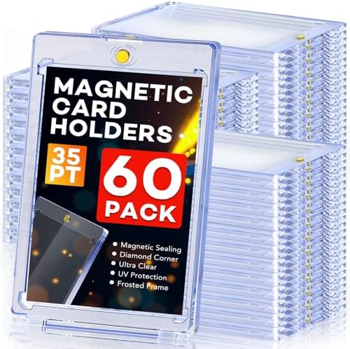 60ct Magnetic Card Holders, 35pt One Touch Card Holder, U-V Protection Hard Plastic Case for Trading Cards, Display Case for Sports, Baseball, Football, Game Cards
