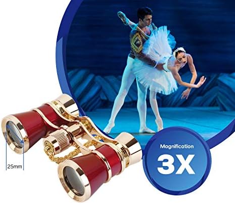 Aomekie Opera Glasses Binoculars 3X25 Theater Glasses Mini Binocular Compact with Chain for Adults Women in Musical Concert(Red)