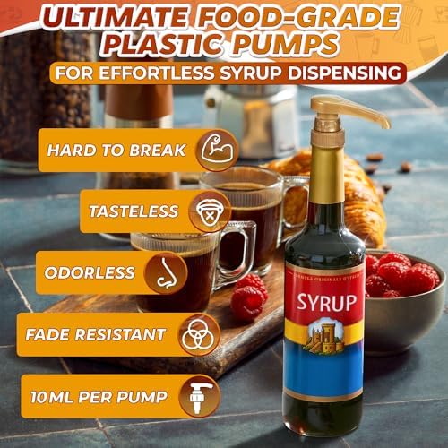 16 PCs Coffee Syrup Dispenser Pump – 9.25" Closed/11.54" Open Coffee Syrup Dispenser Pump – Fits Various 25.4 oz Bottles, Lock Mechanism, Easy Cleanup, Suitable for Liquids, Sauces & Pastes