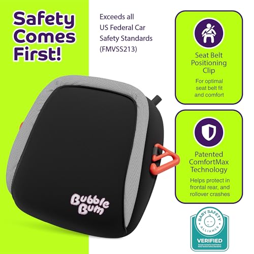 BubbleBum Inflatable Booster Car Seat – Foldable, Lightweight, Backless Travel Booster Seat for Kids, Portable Carseat for Toddler, Fits 3 Across, Compact for Uber - Ages 4-11 Year Old, - Black