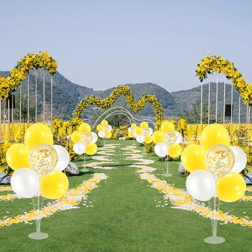 Yellow and White Balloon Stand Centerpiece Table Decorations for Bee Sunflower Daisy Birthday Bridal Shower Engagement Wedding Party Decorations(Yellow white set4)