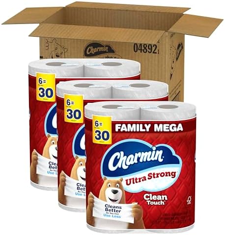 Charmin Ultra Strong Clean Touch Toilet Paper, 18 Family Mega Rolls = 90 Regular Rolls
