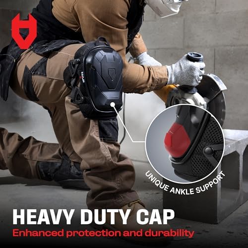 NoCry Professional Construction Knee Pads for Men and Women with Non-Slip Heavy Duty Cap and Ankle Support — Thick Foam and Gel Cushioning — Reinforced, Adjustable Straps and Military-grade Rivets