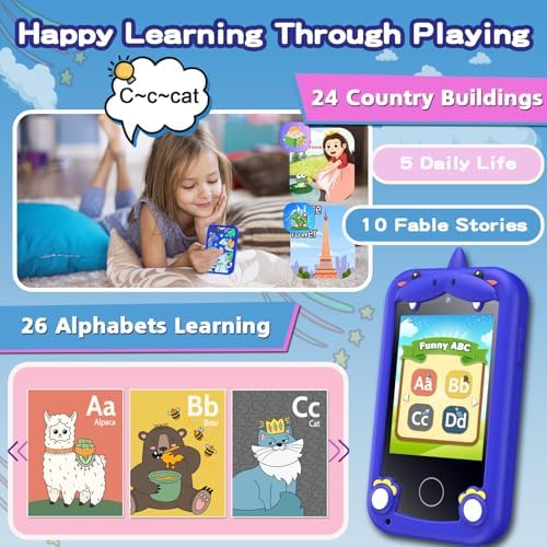 Kids Phone for Boys Girls, Touchscreen Toddler Smartphone Learning Toy, 3-10 Year Old Christmas Birthday Gift, Play Cell Phone With Camera, Games, Music, 8GB Card