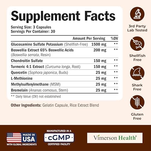 Glucosamine Chondroitin MSM and Turmeric Supplement - Joint Support Supplement for Women & Men with Boswellia & Glucosamine Sulfate 1500 mg. Used for Cartilage & Joint Health & Flexibility 90 Capsules
