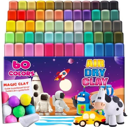 Magic Clay - Air Dry Clay 60 Colors, Modeling Clay for Kids with Tools, Soft & Ultra Light, Toys Gifts for Age 3 4 5 6 7 8+ Years Old Boys Girls Kids