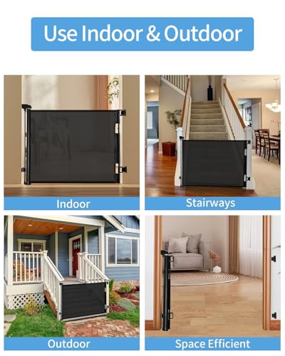 Retractable Baby Gate for Doorways and Stairs, Mesh Safety Gate for Pet, Indoor & Outdoor Use, One-Hand Operation, Easy Installation, 33.6" Tall, Expands to 55" Wide(Black,33.6"x55")