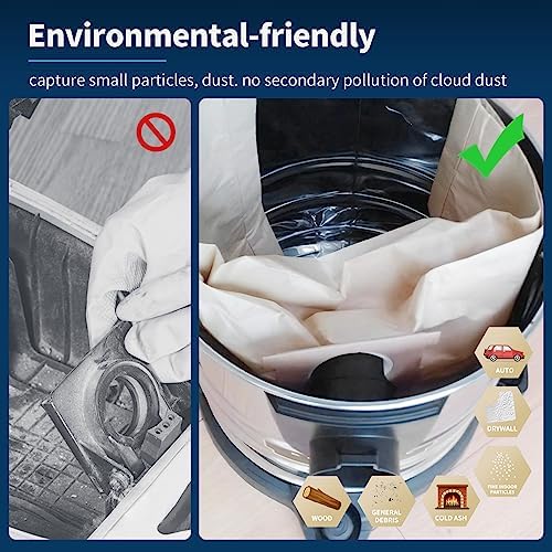 for Shop Vac Bags 10-14 Gallon, Type F 90662 9066200 9066233; Type I 90672 9067200 9067233; VF2005, High Efficiency Disposable Fine Dust Collection Vacuum Filter Bags (5 Pack)