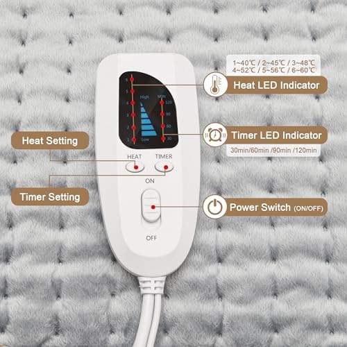 Heating Pad,Electric Heating Pads for Back,Neck,Abdomen,Moist Heated Pad for Shoulder,Knee,Hot Pad for Arms and Legs,Valentines Day Gifts-Auto Shut Off(Light Gray, 20''×24')