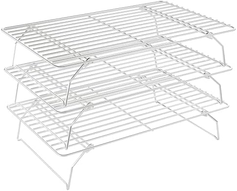 3 Tier Stackable Cooling Rack for Batch Cooling Cookie, Pizza, Cake-15.8”x 10”- Heavy Duty Cooling Racks for Cooking and Baking, Oven and Dishwasher Safe Baking Supplies-Silver