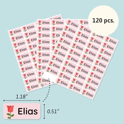 โ Personalized Name Labels for Kids (120) โ Waterproof & Durable Stickers for Clothing, School & Daycare Items - Flowers