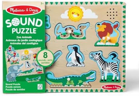Melissa & Doug Zoo Animals Sound Puzzle - Wooden Peg Puzzle with Sound Effects (8 pcs)