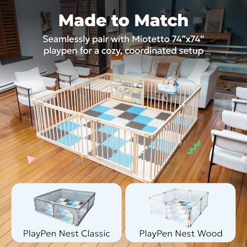 MioTetto Foam Floor Tiles for Kids - Non-Toxic Comfortable Baby Play Mat and Interlocking Foam Tiles, Fits with 74x74 Playpen Mat for Crawling & Development, Soft Play Mat for Babies 6-12 Months