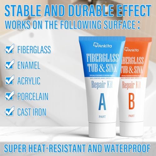 Tub Repair Kit White, Tub Chip and Bathtub Repair Kit for Enamel, Fiberglass, Acrylic, Porcelain, Patch and Repairs Chips, Crack, Scratches, Rust, Holes on Tubs, Toilet, Sink, Shower, Tray in Bathroom