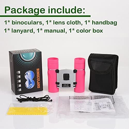 8x21 Compact Binoculars for Adults Teens, Mini Small Full Optical Binoculars for Bird Watching Opera Hiking Hunting Travel Concert (Pink)