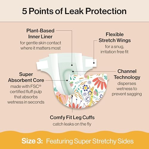 The Honest Company Clean Conscious Diapers for Delicate Skin | Up to 100% Leakproof | Hypoallergenic, Fragrance Free | Girl Prints | Super Club Box, Size 3 (16-28 lbs), 120 Count (Prints May Vary)
