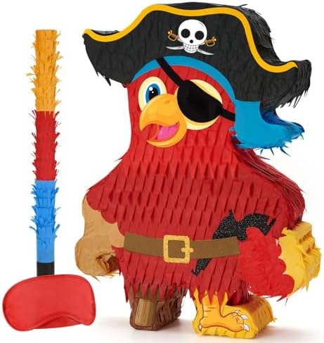 Wernnsai Pirate Piñata - Pirate Parrot Piñata with Blindfold and Bat for Boys' Birthday Party Adventure Theme Decorations