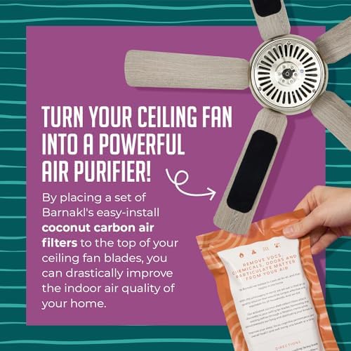 Ceiling Fan Filters | Activated Coconut Shell Carbon Ceiling Fan Blade Filters for Common Household Contaminants | Easy-Stick Universal Fit, Unscented (5-Count)