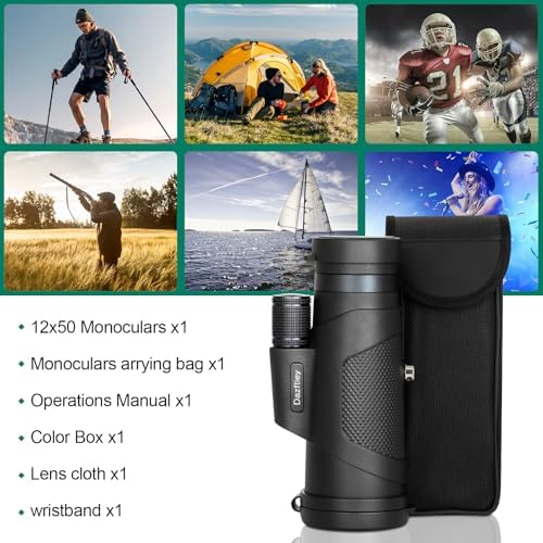 12x50 Monoculars for Adults High Powered, Monocular Compact with BAK4 Prism and FMC Lens, Clear Field of View, Monocular Telescope for Smartphone, Lightweight Monocular for Birdwatching Sports Travel