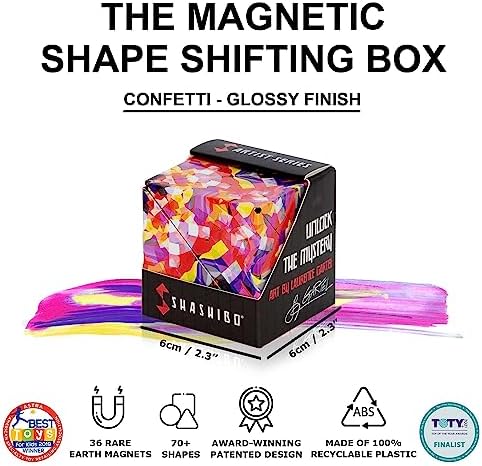 SHASHIBO Shape Shifting Box - STEM Magnetic Fidget Cube that Transforms Into Over 70 Shapes, Download Fun in Motion Toys Mobile App (Confetti)