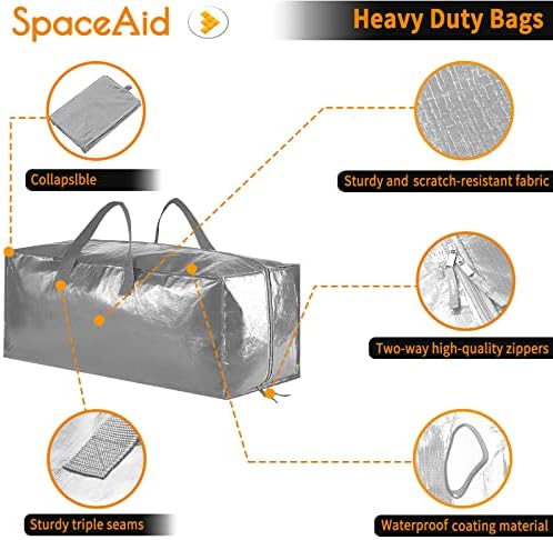 SpaceAid Heavy Duty Moving Bags, Extra Large Storage Totes W/Backpack Straps Strong Handles & Zippers, Alternative to Moving Boxes, Packing & Moving Supplies, Gley (4 Pack)
