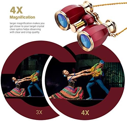 ESSLNB Opera Glasses Binoculars for Women Adults 4X30mm Theater Glasses Compact Binoculars for Theater and Concerts Antique with Case Removable Chain (Red)