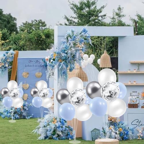 Baby Blue and Silver Balloon Stand Centerpiece Table Decorations for Baby Shower Wedding Engagement Bridal Shower Anniversary Birthday Party Decorations(Baby blue silver set4)