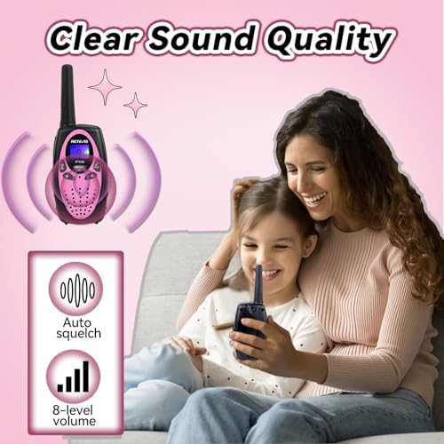Retevis RT628 Walkie Talkies for Kids, Kids Toys for 6-12 Year Old Boy Girl, Long Range 2 Way Radio 22CH VOX,Toys Walkie Talkie for Birthday Gift, Outdoor Camping Family Trip(Black Pink 1 Pair)