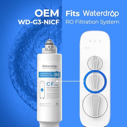 Waterdrop WD-G3-CF Filter, Replacement for WD-G3-W, WD-G3P600 and WD-G3P800-W Reverse Osmosis System, 6-Month Lifetime