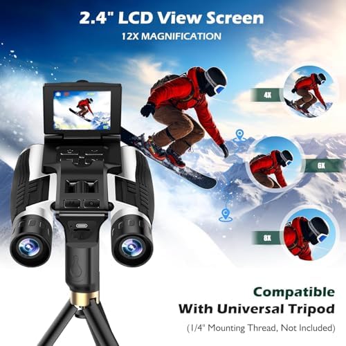 Digital Binoculars Camera, 2.4" LCD Display 12x Optical Zoom 8X Digital Zoom 48MP Pictures 2.5K Videos Camera with 32GB Card, Binoculars for Bird Watching Hunting Outdoor Adventures (DT40)