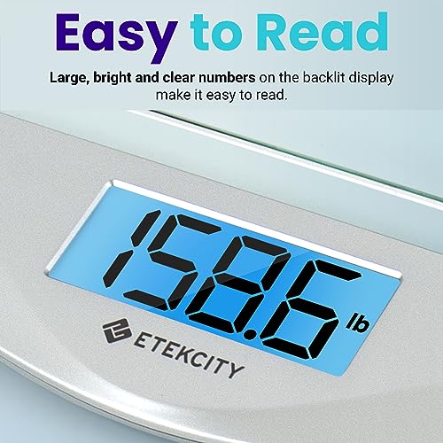 Etekcity Digital Body Weight Bathroom Scale, Large Blue LCD Backlight Display, High Precision Measurements,6mm Tempered Glass, 400 Pounds