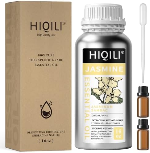HIQILI 16 Fl Oz Jasmine Essential Oil, 100% Pure Natural for Diffuser, Hair, Skin, Perfume Making - 500ML