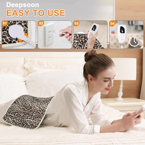 Heating Pad-Electric Heating Pads for Back,Neck,Abdomen,Moist Heated Pad for Shoulder,Knee,Hot Pad for Arms and Legs,Dry&Moist Heat & Auto Shut Off(Leopard Print, 12''×24'')