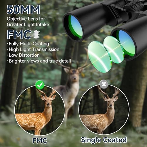 10-30X50 High Powered Zoom Binoculars for Adults - Professional Military HD Binoculars with BAK4 Prism/FMC Lens/Large View/Waterpoof/Low Light Night Vision for Bird Watching, Hunting, Outdoor, Hiking