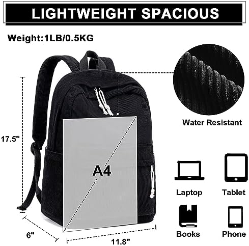 School Backpack for Teen Girls Bookbags Elementary High School Corduroy Laptop Bags Women Travel Daypacks