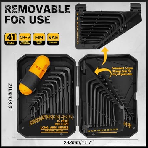 ELEAD Hex Key Allen Wrench Set: 41-Piece Hex and Torx Key Set with Torque Handle, Standard SAE(0.028"-3/8") & Metric(0.7mm-10mm) & Torx(T9-T50) in Storage Case, Heat Treated Chrome Vanadium Steel