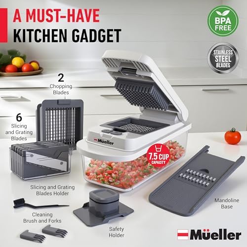 Mueller Pro-Series 10-in-1, 8 Blade Vegetable Chopper, Mandoline Slicer, Food Chopper with Container, Fruit Slicer, Kitchen Gadgets & Accessories, Home Essentials