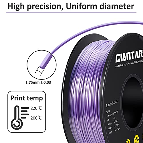 GIANTARM 3D Printer Filament, Silk Purple Pla Filament, 1Kg(2.2lbs) Spool, 1.75mm Dimension Accuracy +/- 0.03mm, 3D Printing Filament