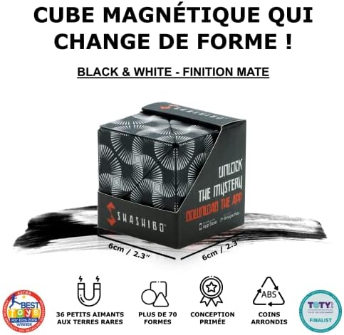 Shashibo Shape Shifting Box - STEM Magnetic Fidget Cube That Transforms Into Over 70 Shapes, Download Fun in Motion Toys Mobile App (Black & White)