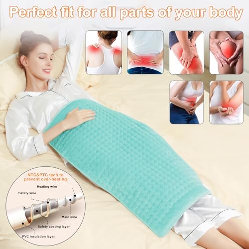 Heating Pad-Electric Heating Pads for Back,Neck,Abdomen,Moist Heated Pad for Shoulder,Knee,Hot Pad for Arms and Legs,Dry&Moist Heat & Auto Shut Off(Light Green, 33''×17'')