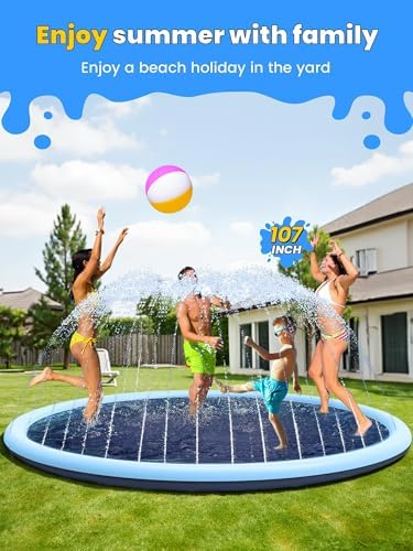 VISTOP Non-Slip Splash Pad for Kids and Dog, Thicken Sprinkler Pool Summer Outdoor Water Toys - Fun Backyard Fountain Play Mat for Baby Girls Boys Children or Pet Dog (107 Inch, Red&Yellow&Green&Blue)