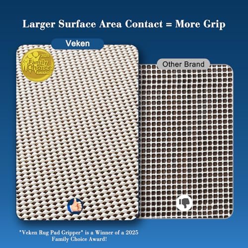 Veken 8x10 Ft Rug Pad Gripper for Hardwood Floors, Non Slip Rug Pads for Area Rugs, Thick Rug Grippers for Tile Floors, Under Carpet Anti Skid Mat, Keep Your Rugs Safe and in Place